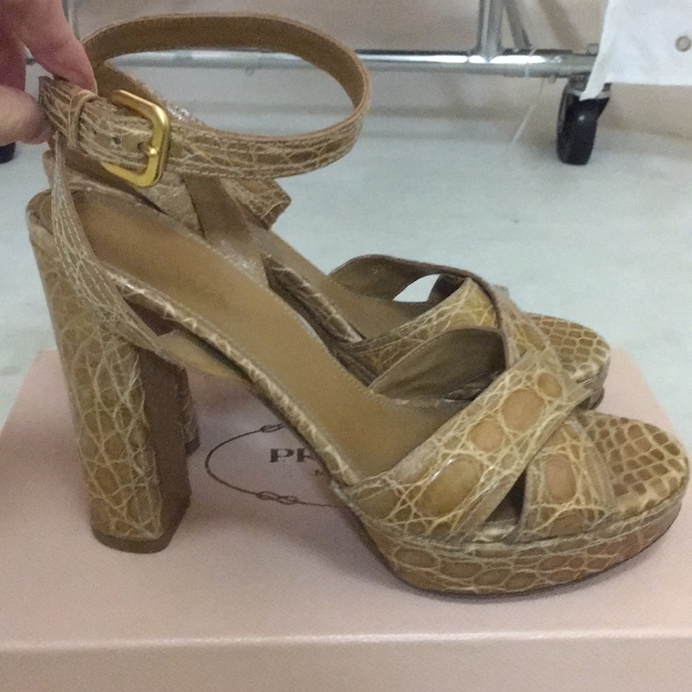 Prada Crocodile Ankle Wrap Platforms